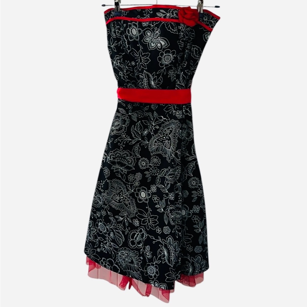 Paisley Strapless Dress with Red Accents